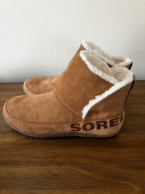 Sorel Shearling Lined Suede Ankle Boots Brown Size 7